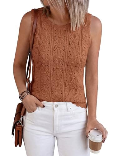BTFBM Crochet Tank Tops for Women Sleeveless Loose Sweater Vest Top Summer Spring 2026 Cover Ups Beach Vacation Clothes(Rust Red, X-Large) - Thumbnail 4