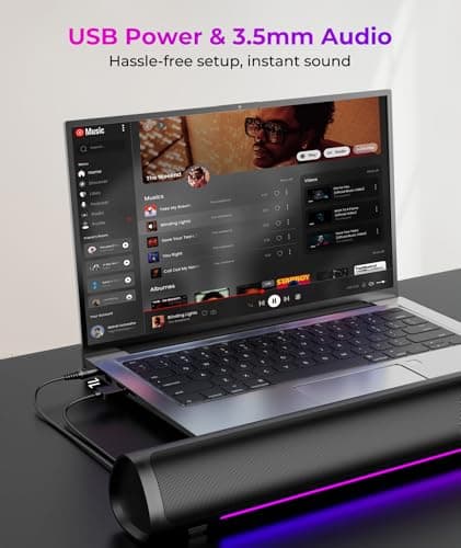 Auphyra Computer Speakers for Desktop PC, Gaming PC Sound Bar, Plug and Play - USB Power with 3.5mm Audio, RGB Gradient Lighting, One-knob Control, for Computers/Laptops/Monitors - Thumbnail 4