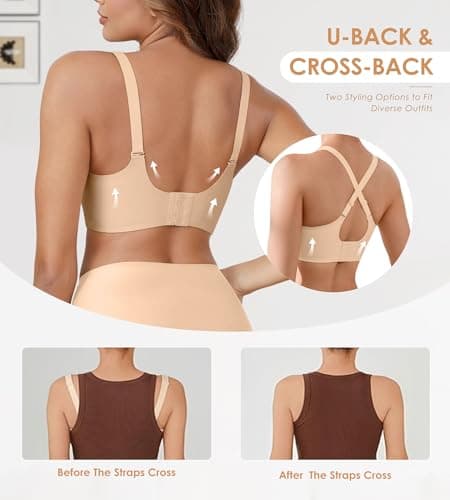 DEANGELMON Bras for Women No Underwire Seamless Bras - Wireless Push Up Full Coverage Bralettes Comfort Bra - Back Fat Smoothing No Wire Bralette for Womens - Padded Soft Lift Bralettes(1P3,XXXL) - Thumbnail 3