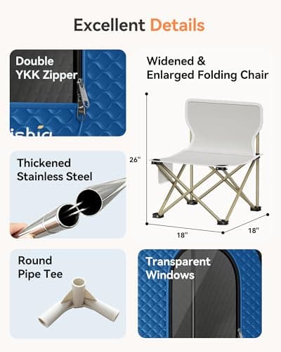 noerishia Portable Sauna for Home with 3L 1200W Steamer, Big Folding Chair, 99 Mins Timer, 9 Levels, Pernoanl Steam Sauna Tent Dual YKK Zippers for Home Spa Detoxification, 32' x32' x 71', Blue - Thumbnail 5