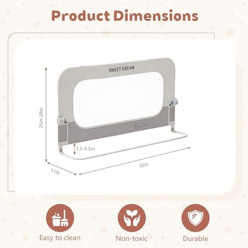 Bed Rail for Toddlers, 32in Folding Toddler Bed Rail Guard with Reinforced Anchor System & Sturdy Metal Frame, Portable Bed Railing for Baby Fits Crib,Twin, Queen & King Bed, Breathable Mesh - Thumbnail 2