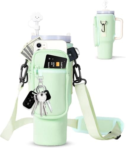 dabria Water Bottle Carrier Bag with Phone Pocket for Stanley 40/30 oz Tumbler Neoprene Water Bottle Holder Pouch with Adjustable Strap Bollus with Straw Cover for Stanley Cup Accessories - Image 1