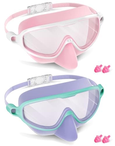 Aegend 2 Pack Swim Goggles Swimming Goggles with Nose Cover for Kids Youth 3-14 Anti-Fog Anti-UV Goggles for Swimming - Image 1