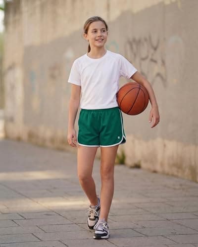 Stelle Girls Athletic Shorts with Pockets Quick Dry Running Shorts Gymnastics Basketball Short for Teen Kids Evergreen L - Thumbnail 6