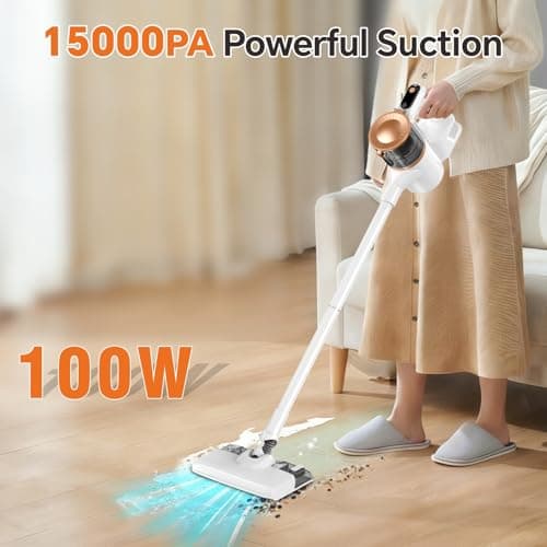 AbuDodo Cordless Vacuum Cleaner, Powerful Vacuum Cleaners for Home with Mopping Function, Water Tank, Stick Vacuum Cordless Rechargeable, Lightweight Vacuum for Pet Hair, Hard Floors, Carpet, Gold - Thumbnail 2