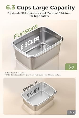 Funsora Cordless Heated Lunch Box 6.3Cups Electric Lunch Box 24000mAh Rechargeable Battery Fast 5-Sided Heating Self Heating Food Warmer Smart Timer Lunch Box for Work Travel Truck - Thumbnail 4