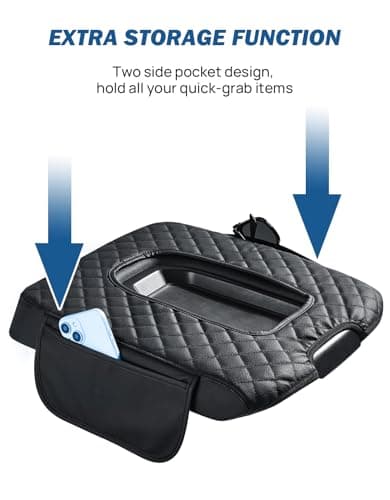 JOYTUTUS Center Console Cover Compatible with 2019-2025 2026 Silverado Sierra Jump Seat, Leather Arm Rest Armrest Cover for Car, Durable Middle Console Cover Replacement for Trucks, with 2 Pockets - Thumbnail 2