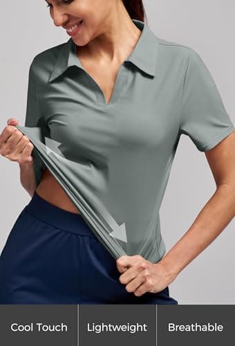 Alaroo Women's Golf Polo Shirts Short Sleeve Collared V Neck Tennis Golf Shirt Casual UPF 50+ Athletic Workout Tops Dark Grey XXL - Thumbnail 4