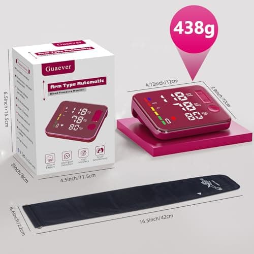 GUAEVER Blood Pressure Monitor Rechargeable Upper Arm Blood Pressure Monitors for Home Use Large Screen Bp Machine with 8.7"-16.5" Bp Cuff, 2x120 Memory, Voice Broadcast Bp Monitor(Red) - Thumbnail 6