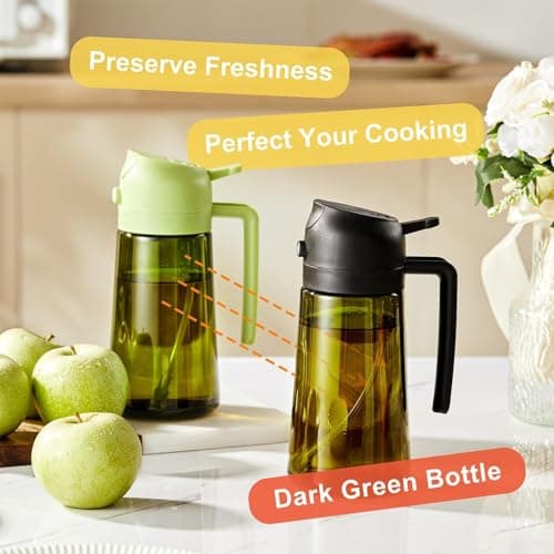 XBllcyiv 16oz/470ml Glass Olive Oil Sprayer for Cooking - 2 in 1 Olive Oil Dispenser for Kitchen Gadgets, Air Fryer, Salad, and BBQ (Green) - Thumbnail 5