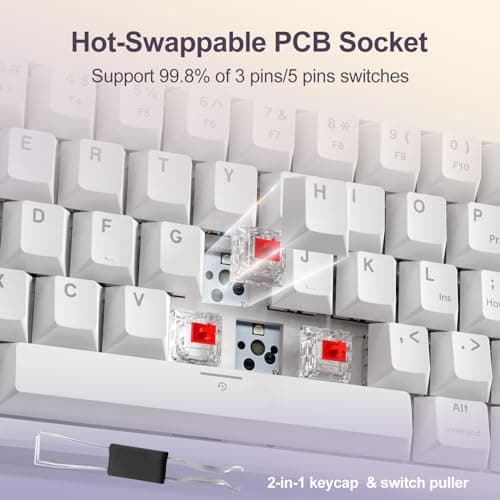 YOUSUOMASTER X82 Wired Gaming Keyboard with Volume Knob,60% Mechanical Keyboard Gasket Mount RGB Backlit with Software,Mini Keyboards with 66 Keys Hot Swappable Red Switch,Translucent Characters White - Thumbnail 6