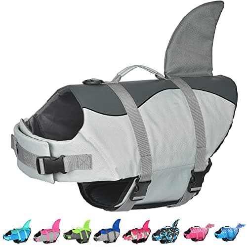 Dogcheer Dog Life Jacket Shark, Adjustable Dog Swim Life Vest for Swimming Boating with Superior Buoyancy & Rescue Handle, Ripstop Pet Flotation Vest for Small Medium Large Dogs - Grey, M