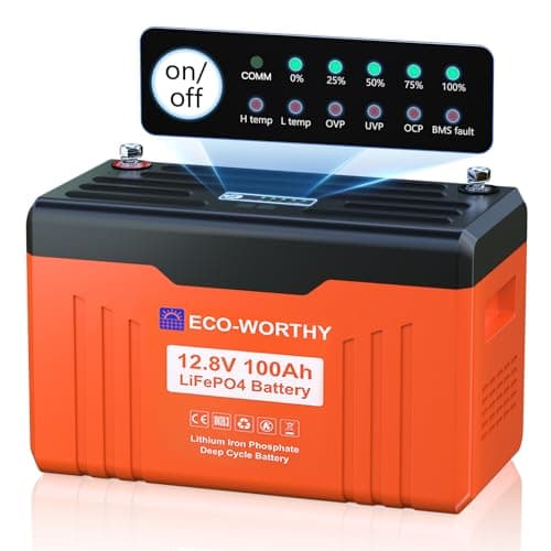 ECO-WORTHY 12V 100AH LiFePO4 Lithium Battery with SOC Display, Upgrade 2.0 with built-in Bluetooth, 100A BMS with Low-Temp Protection, Suitable for RV, Camping, Solar Off-Grid trolling motor - Image 1
