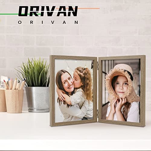ORIVAN 5x7 Double Picture Frames Hinged Folding Photo Frames Vertical Stand Frames (Wood Grain) - Thumbnail 5