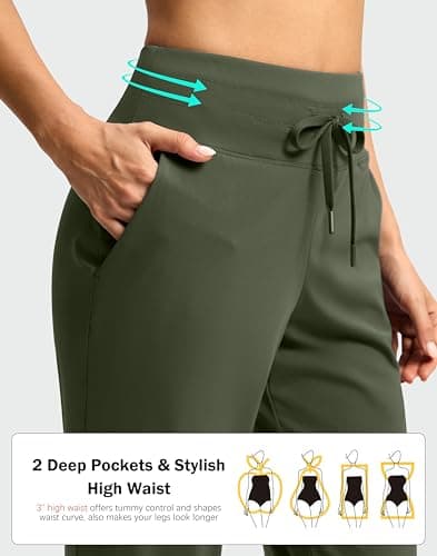 G Gradual Pants for Women High Waisted Golf Pants 2 Pockets 7/8 Ankle Sweatpants for Athletic Travel Casual Lounge Work, Army Green, X-Large - Thumbnail 4