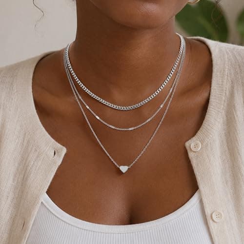 TOPERLADY 3Pcs Layered Silver Heart Necklaces for Women Trendy - Tiny Heart Pendant Necklace Jewelry, Dainty Silver Layering Necklace, Women's Necklaces Jewelry Gifts (3PCS-Silver-Heart Pendant) - Thumbnail 2