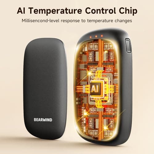 Bearwind Electric Hand Warmers Rechargeable - 2 Pack Magnetic Pocket Heater Handwarmers with AI Chips, Portable Hunting Gear, Reusable Winter Essentials, Gift Ideas for Men, Women, Outdoor (Black) - Thumbnail 2