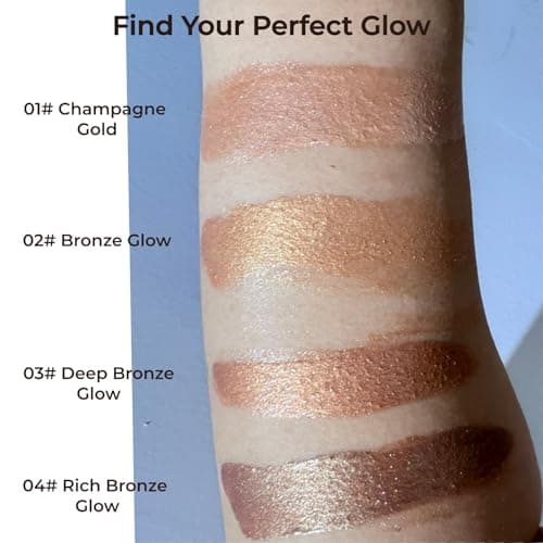 Glow Bronzing Drops – Lightweight Liquid Luminizer Bronzer for Face & Body, Dewy Highlighter Serum for Sun-Kissed Radiance, Moisturizing Illuminator Shimmer Makeup 1.6 Fl Oz (03#/ Deep Bronze Glow) - Thumbnail 3