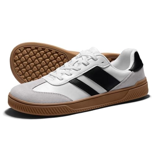 AIRHAS Womens Wide Toe Box Barefoot Shoes Fashion Zero Drop Sneakers for Women Walking Vegan Leather Minimalist Shoes(White/Black,10.0) - Image 1