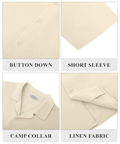 JEKAOYI Mens Casual Cotton Linen Button Down Short Sleeve Shirts Summer Cuban Camp Beach Shirts Vacation Wedding Shirt Beige - Thumbnail 4