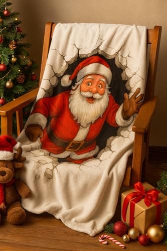 Carastora Santa Blanket - Soft and Warm Flannel Holiday Blanket, 40x50 inches, Perfect for Sofas, beds, Home, and White Elephant Gifts. - Thumbnail 3
