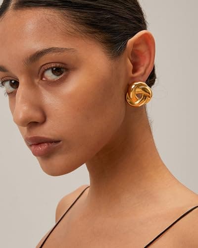 UANNEAU Gold Chunky Earrings for Women Trendy, 14K Gold Plated Dainty Blod Kont Earrings Statement Minimalist Hypoallergenic Earrings - Thumbnail 2