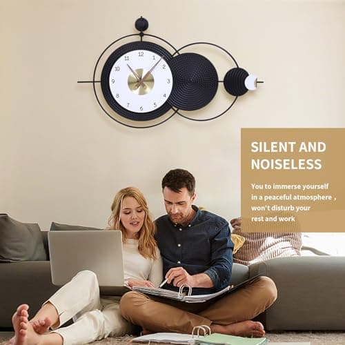 Anmotpe Large Wall Clock Black Modern Wall Clocks Nordic Style Clock Non Ticking Battery Operated Big Wall Clocks for Living Room, Kitchen, Dining Room, Bedroom-36.8X22inch - Thumbnail 3