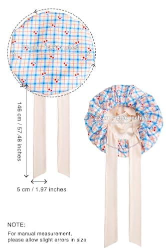 Vettres Hair Bonnet for Sleeping Satin Lined Sleep Cap Double Layer Silk Head Wrap for Curly Natural Hair Cherry Blue - Thumbnail 4