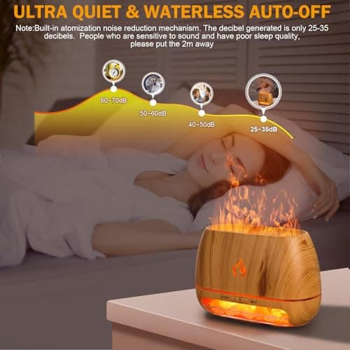 3-in-1 Ultrasonic Essential Oil Diffuser & Himalayan Salt Lamp Diffuser & 7 Colors Changing Oil Diffuser,100% Pure Himalayan Pink Salt Rock, Waterless Auto off-200ml (Wooden Grain) - Thumbnail 4