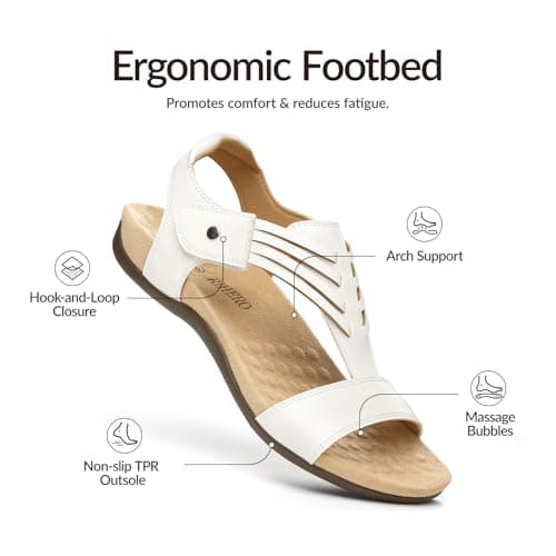 Rihero White Orthopedic Sandals for Women Arch Support Comfortable Casual Summer Orthotic Flat Sandals for Beach Walking Size 11 - Thumbnail 3