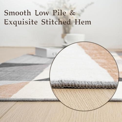 HOMFINE Washable Area Rug - Geometry Style Modern Rugs for Living Room, Bedroom, Machine Washable Rug Soft Non Slip Non Shedding Area Rug - Grey Brown, 5'x7' - Thumbnail 4