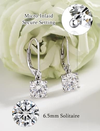 IMOLOVE Moissanite Leverback Drop Earrings for Women, Dangle Earrings 925 Sterling Silver with 18K White Gold Plated, Delicate Wedding Jewelry Gifts 2CT - Thumbnail 2