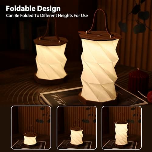 Ba sus Wooden Rotating Table Lamp, Warm Light Design with Leather Handle, Long Press Dimming Function, Built-in Battery & USB Rechargeable, Adjustable Heights for Bedroom, Living Room, Camping - Thumbnail 3