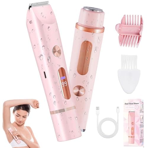 2 in 1 Bikini Trimmer for Women, Dual Head Electric Shaver with LED Display, IPX7 Waterproof Body Pubic Hair Trimmer Rechargeable Womens Electric Razor for Armpit Leg Body Facial Wet & Dry Use - Image 1
