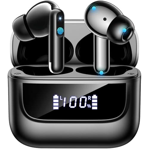 Wireless Earbuds Bluetooth 5.4, 6 Mic ENC Noise Cancelling Clear Call, in Ear Buds Deep Bass HiFi Stereo Sound, Big Dual LED Display 48H Playtime Earphones IPX7 Waterproof Headphones Android iOS Black - Image 1