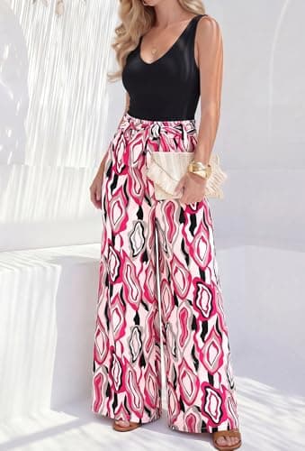 BTFBM Two Piece Sets For Women Summer 2026 Spring Outfits Casual Sleeveless Wide Leg Pants Sets Beach Vacation Clothes(Floral White Rose Red, XX-Large) - Thumbnail 6