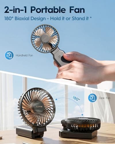 Funme Portable Handheld Fan, 53H Max Cooling Time Travel Fan, 10000mAh Personal Fan with Power Bank, 4 Speeds Rechargeable Fan, Handheld/Foldable 180° Design for Desk/Travel/Office/Outdoor - Black - Thumbnail 6