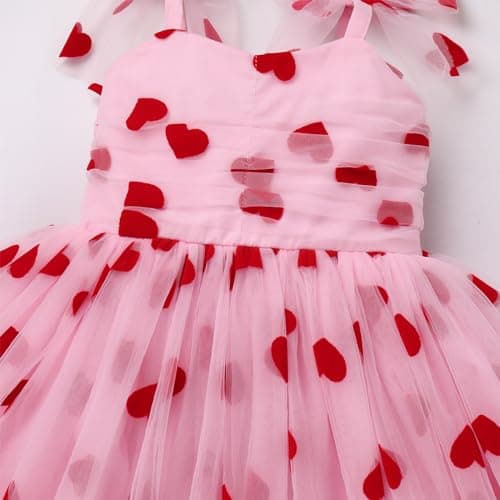 Girl Valentine's Day Outfit: Toddler Baby Girls Tutu Dress Flower Sleeveless Backless Pageant Princess Birthday Party Dresses Sequin Tulle Bowknot Cake Smash Photo Shoot Outfits Pink Heart 12-18Months - Thumbnail 5