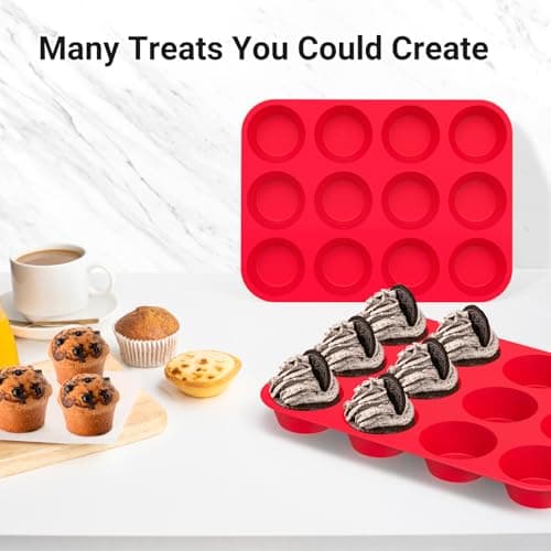 Redfly 2 Pack Silicone Muffin Pans for Baking & Cupcake Pan - 12 Cup Regular Size Silicone Molds, BPA Free Egg Bites Mold - Thumbnail 5