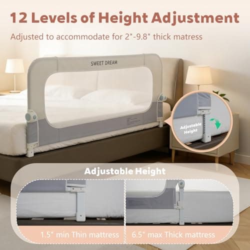 Bed Rail for Toddlers, 59in Folding Toddler Bed Rail Guard with Reinforced Anchor System & Sturdy Metal Frame, Portable Bed Railing for Baby Fits Crib,Twin, Queen & King Bed, Breathable Mesh - Thumbnail 5