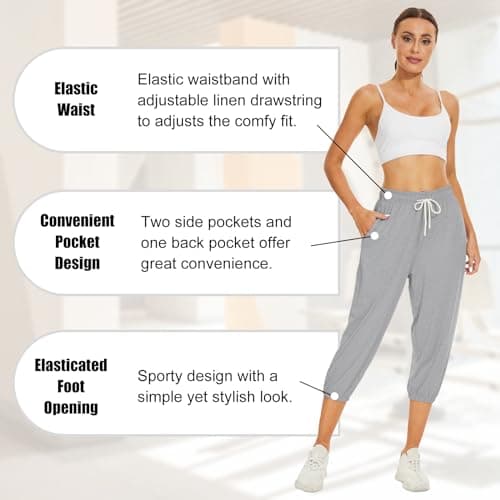 BATHRINS Women's Capri Sweatpants Summer Casual Jogger Drawstring Waist Pants with Back Pockets - Thumbnail 4