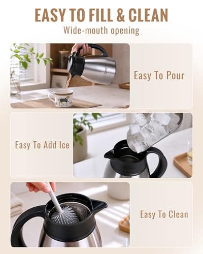 GiNT Insulated Coffee Carafe 34 Oz, Small Stainless Steel Flask for Hot Coffee with Fully Washable Detachable Lid, Portable Thermal Pitcher One-Hand Push Button Tea Dispenser for Travel Camping Office - Thumbnail 6