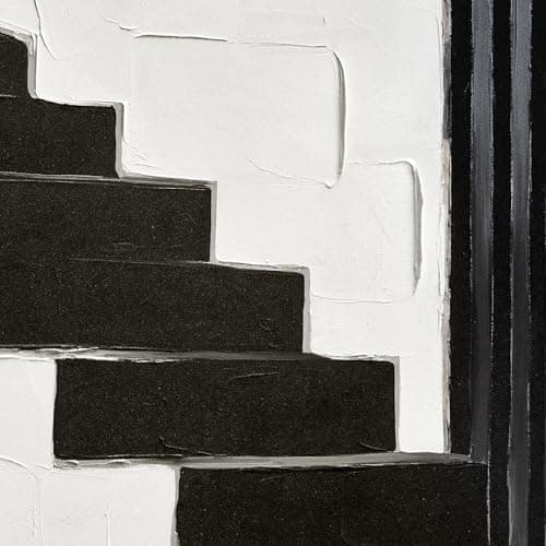 JUHOME Original Hand-Painted Abstract Canvas Wall Art – Textured Black and White Staircase Oil Painting, Modern Minimalist Wall Decor for Living Room Bedroom Office 24x36 Inch - Thumbnail 4