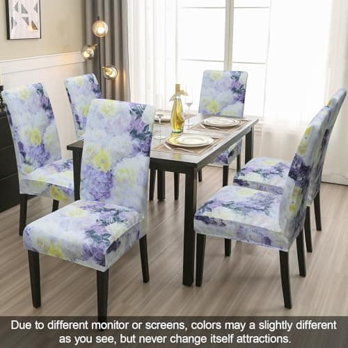 JQinHome Pattern Chair Covers for Dining Room Set of 2, High Stretch Removable Washable Parsons Chair Slipcover for Home Party Hotel Wedding Ceremony (Light Purple Flowers,2PCS) - Thumbnail 2