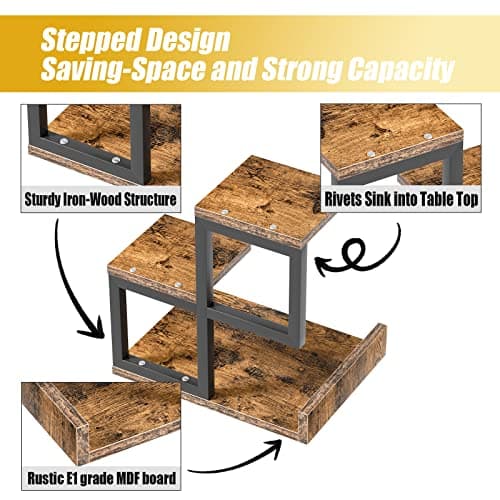 Gannyfer Office Decor Desk Shelf Organizer - Wood Desktop Shelf, Freestanding Desk Hutch, 3 Tier Storage Display Rack, Small Bookshelf with Metal Frame for Books/Plants/Toys (Rustic Brown Black) - Thumbnail 5