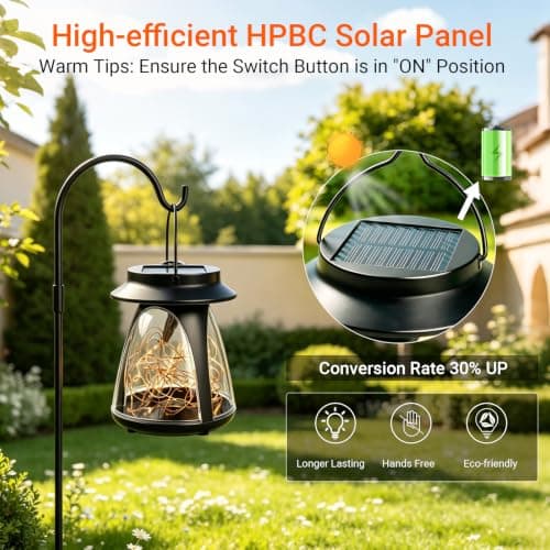 Solar Lantern Outdoor Waterproof Hanging Lights with Clip, Flickering Colorful Garden Decor, Gifts for Women Mom Solar Lights Outside, Solar Powered Lantern for Patio Yard Porch Pathway Lawn - Thumbnail 6