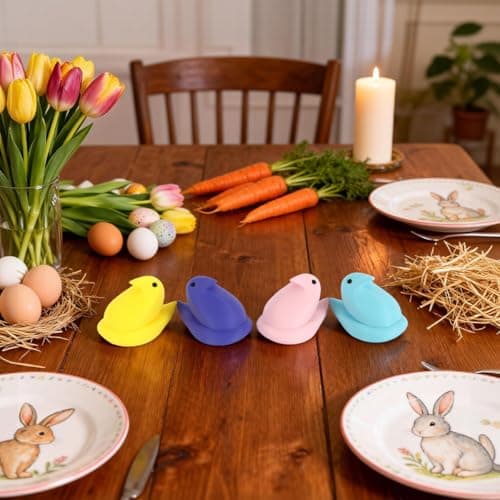 DAZONGE Easter Decor Peep Chick Figurines, Set of 4 Colorful Easter Decorations for Home, Spring Chick Figurines for Tiered Tray, Mantel & Shelf Decor - Perfect Basket Stuffers - Thumbnail 5