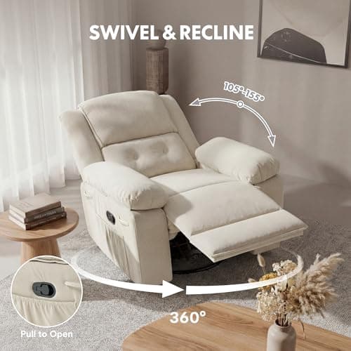 FLEXISPOT Swivel Rocker Recliner Chair for Adults, Massage Recliner Rocking Chair Nursery, 360° Swivel Nursery Glider for Living Room Bedroom, Beige (XRC2) - Thumbnail 4