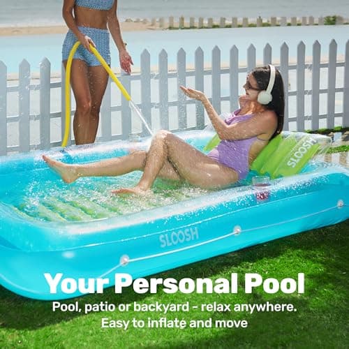 SLOOSH Inflatable Tanning Pool Lounger Float, 85" x 57" Extra Large Pool Floats Adult with Pillow, 4 in 1 Suntan Tub Raft Floatie,Sunbathing Bed Lounge for Water Blow Up Ball Pit, XL-Blue Green - Thumbnail 3