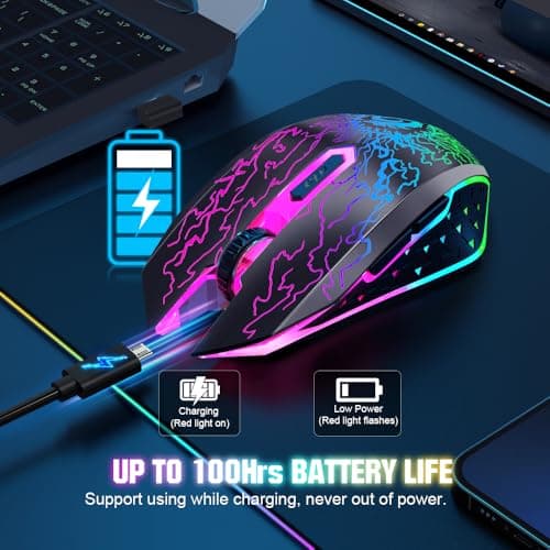 VersionTECH. Wireless Gaming Mouse, Rechargeable Computer Mouse Mice with Colorful LED Lights, Silent Click, 2.4G USB Nano Receiver, 3 Level DPI for PC Gamer Laptop Desktop Chromebook Mac-Black - Thumbnail 6